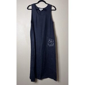 VTG Talbots 100% Linen Midi Sheath Dress Minimalist Lagenlook Black 10 Petite